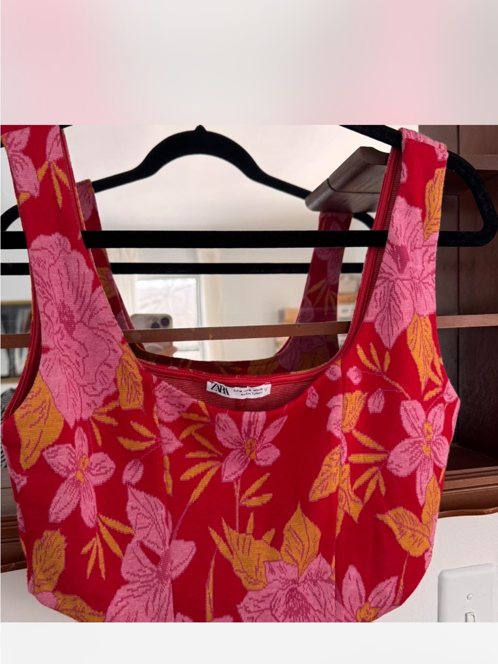 Zara Red Crop Top with Pink & Yellow Floral